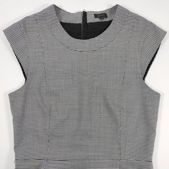 Theory Orinthia Houndstooth Black & White Mini Mid-Thigh Sheath Dress Size 8 - Picture 4 of 14